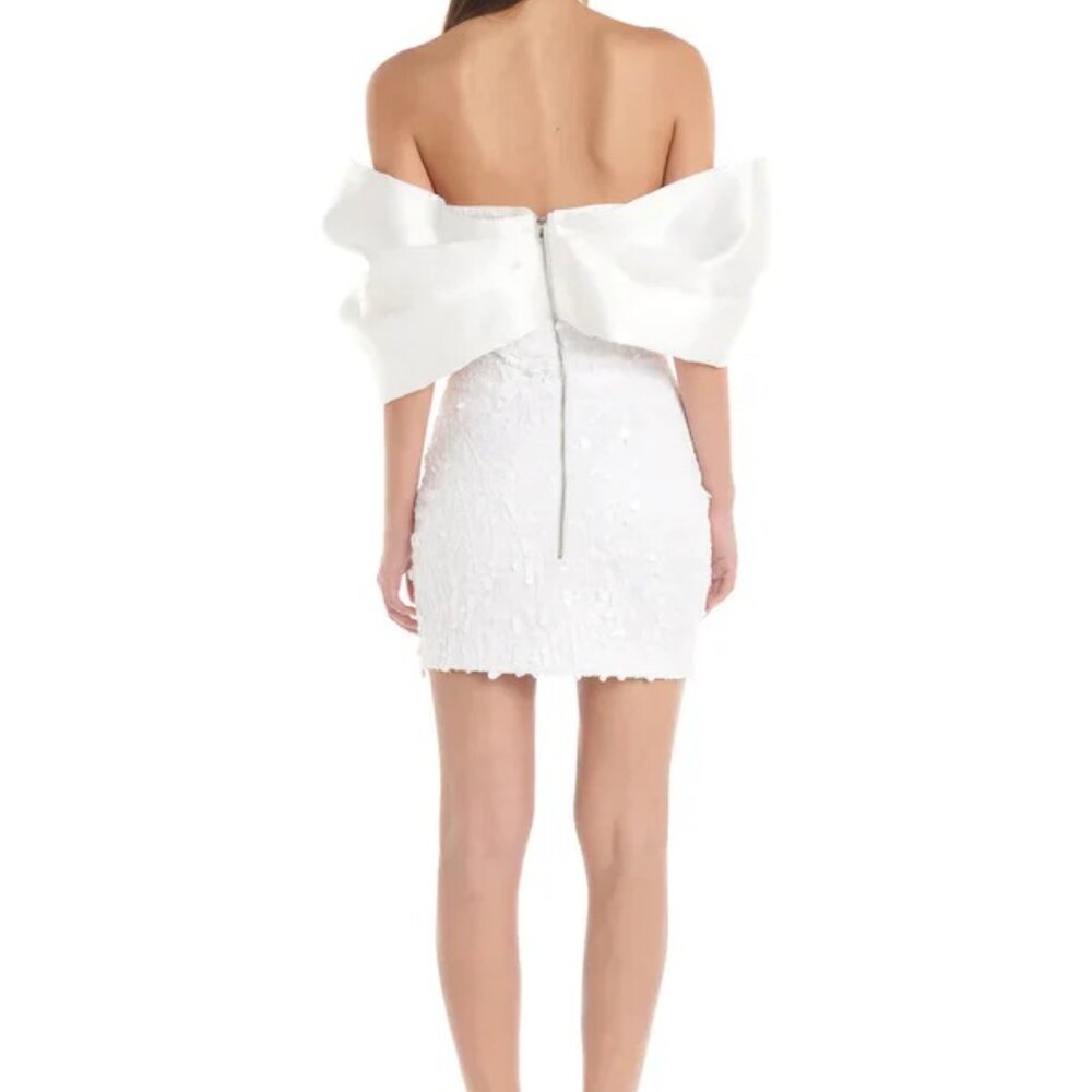 Off-Shoulder White Sequin Mini Dress - Picture 2 of 6